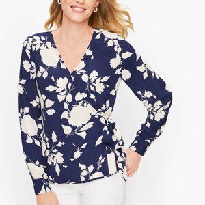 Talbots Wrap Sash Blouse - Floral Rose Print Size XL